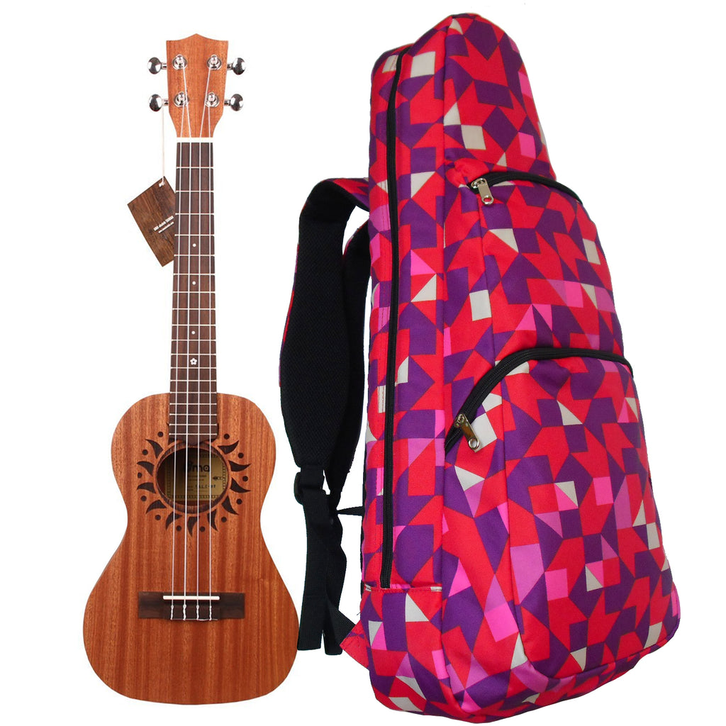 26" Tenor Pattern Print Ukulele Gig Bag Backpack (RED/BLUE SWALLOW TAILS)