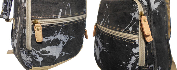 26" Tenor Splash Paint Denim Custom Fit Stylish Ukulele Gig Bag Backpack (BLACK)