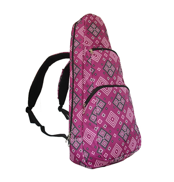 26" Tenor Pattern Print Ukulele Gig Bag Backpack (BURGUNDY / WHITE SHAPES )