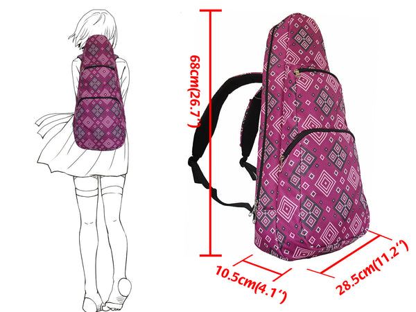 26" Tenor Pattern Print Ukulele Gig Bag Backpack (BURGUNDY / WHITE SHAPES )