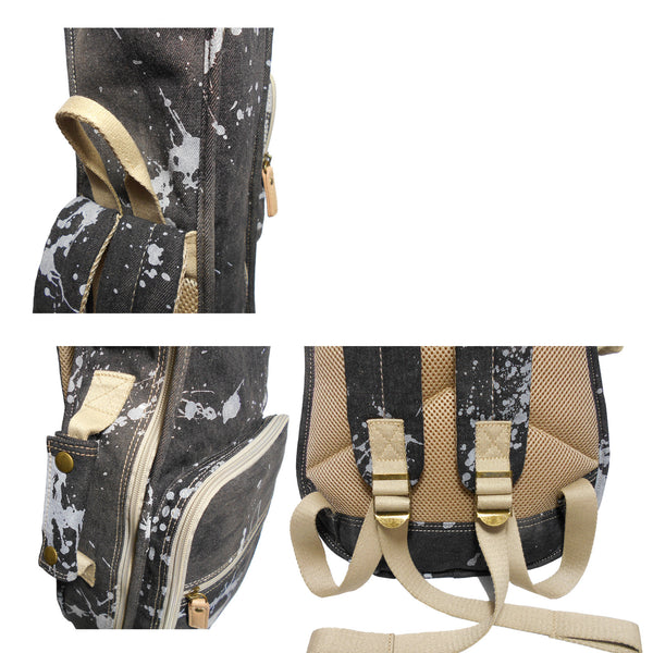 26" Tenor Splash Paint Denim Custom Fit Stylish Ukulele Gig Bag Backpack (BLACK)