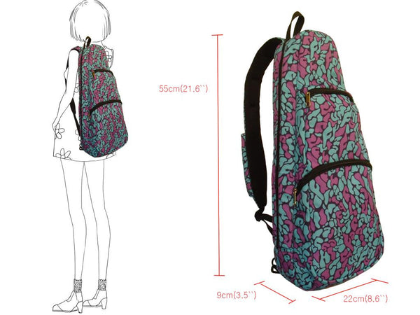 21" Soprano Pattern Print Ukulele Sling Gig Bag (SKY BLUE/PINK LETTERS)