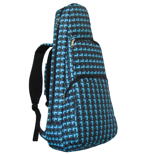 26" Tenor Pattern Print Ukulele Gig Bag Backpack (DARK GRAY / LIGHT BLUE L PATTERN)