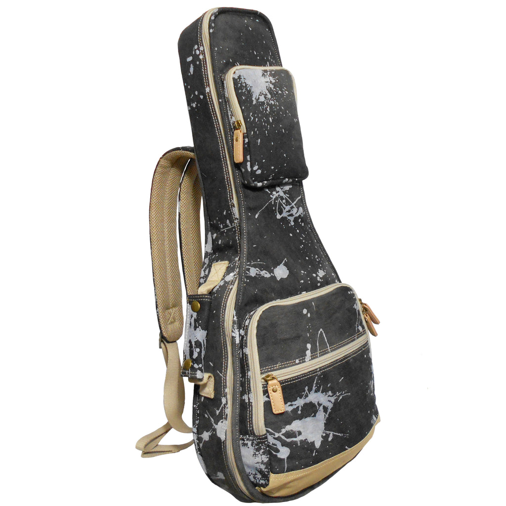 26" Tenor Splash Paint Denim Custom Fit Stylish Ukulele Gig Bag Backpack (BLACK)