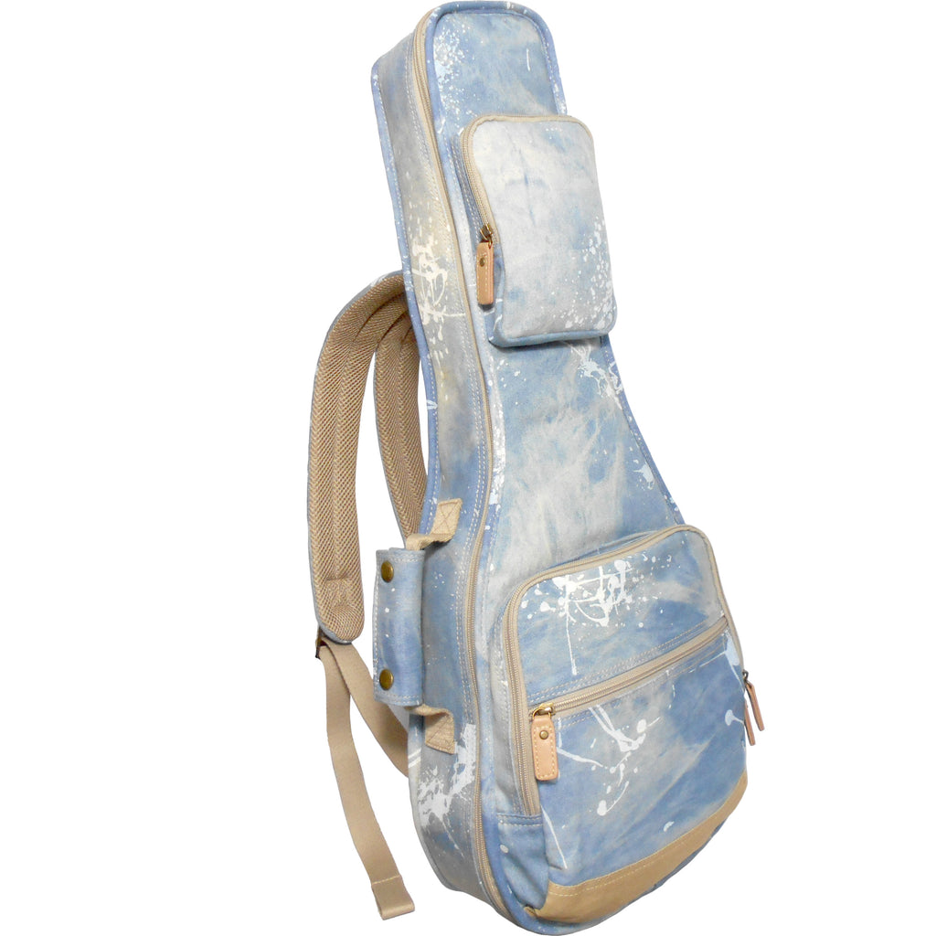 26" Tenor Splash Paint Denim Custom Fit Stylish Ukulele Gig Bag Backpack (LIGHT BLUE)