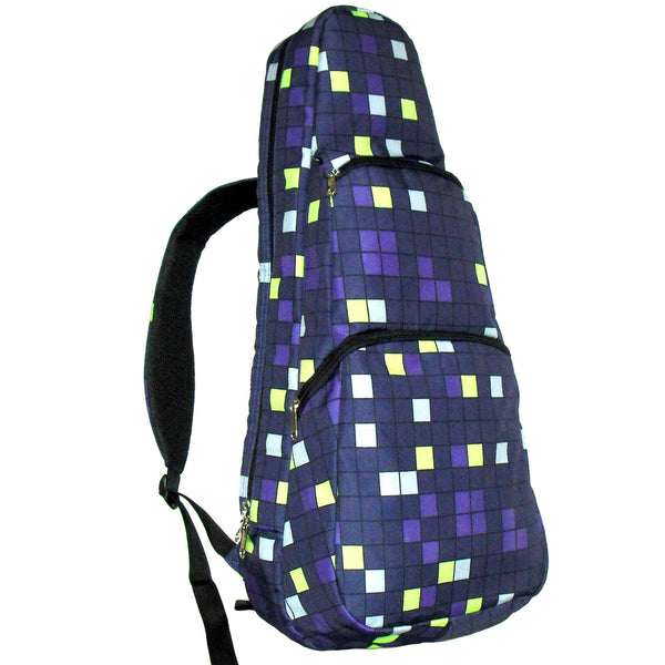 26" Tenor Pattern Print Ukulele Gig Bag Backpack (BLUE / YELLOW SQUARES)