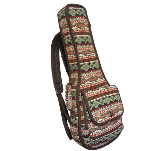 26" Tenor Bohemia Pattern Tribal Fabric Ukulele Gig Bag Backpack (GREEN MULTI COLORS)