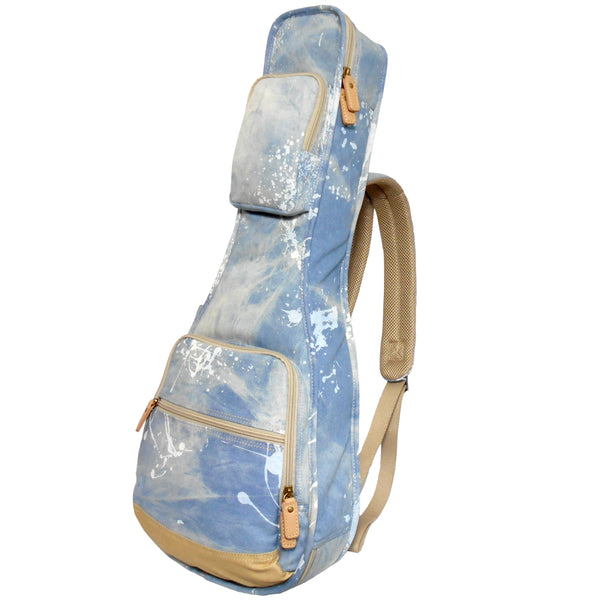 26" Tenor Splash Paint Denim Custom Fit Stylish Ukulele Gig Bag Backpack (LIGHT BLUE)