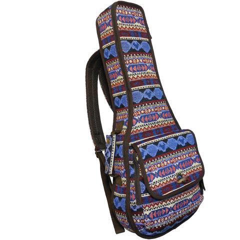 26" Tenor Bohemia Pattern Tribal Fabric Ukulele Gig Bag Backpack (BLUE MULTI COLORS)