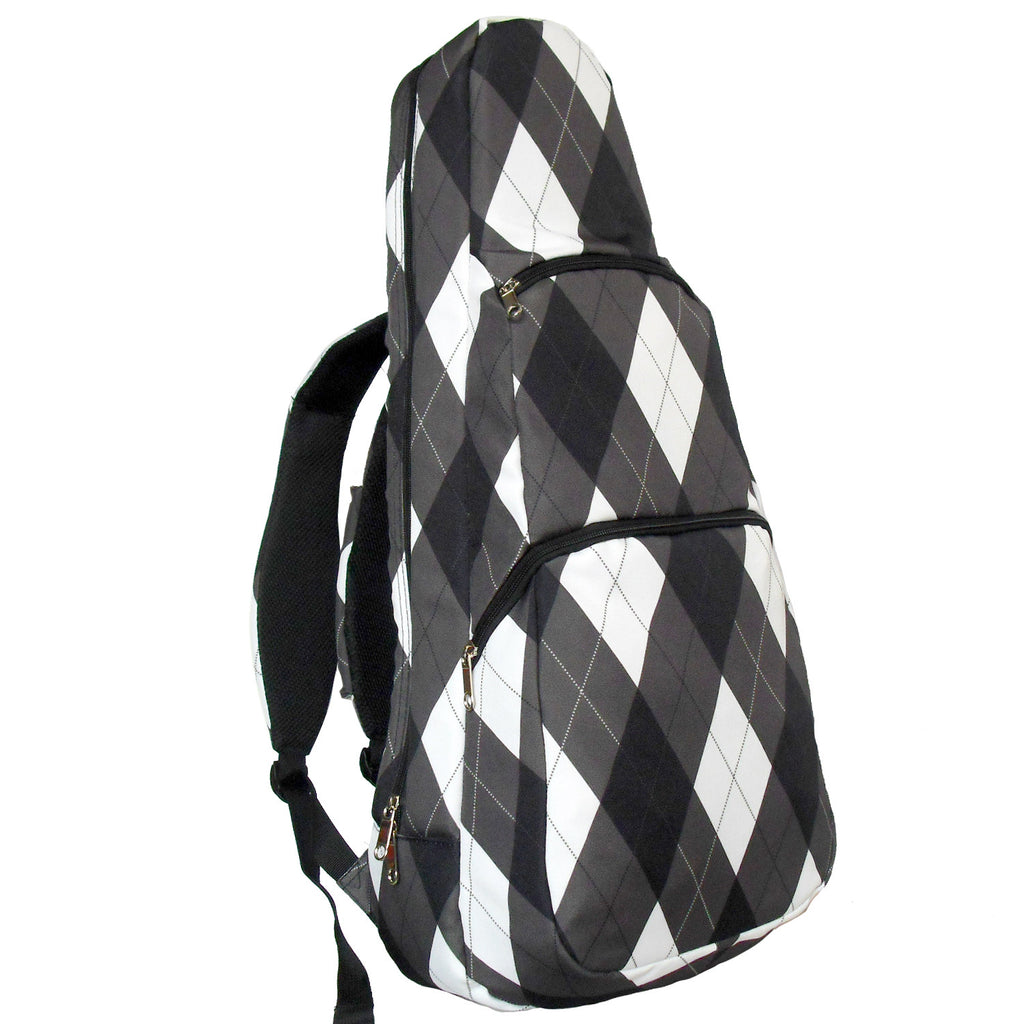 26" Tenor Pattern Print Ukulele Gig Bag Backpack (WHITE / BLACK BIG DIAMONDS)