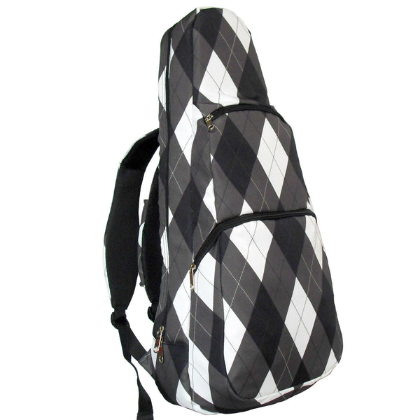 26" Tenor Pattern Print Ukulele Gig Bag Backpack (WHITE / BLACK BIG DIAMONDS)