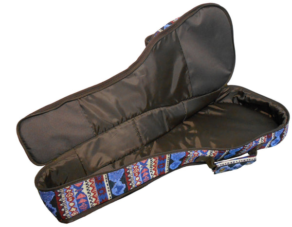 26" Tenor Bohemia Pattern Tribal Fabric Ukulele Gig Bag Backpack (BLUE MULTI COLORS)