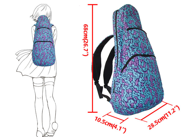 26" Tenor Pattern Print Ukulele Gig Bag Backpack (SKY BLUE / PINK LETTERS)