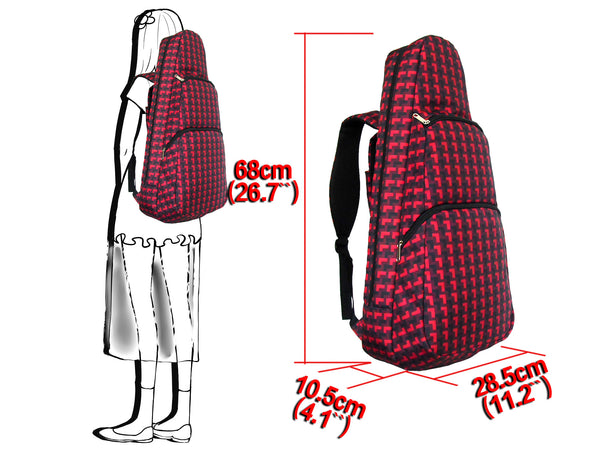 26" Tenor Pattern Print Ukulele Gig Bag Backpack (BLACK / RED L PATTERN)