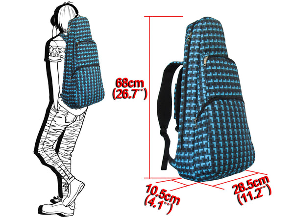 26" Tenor Pattern Print Ukulele Gig Bag Backpack (DARK GRAY / LIGHT BLUE L PATTERN)