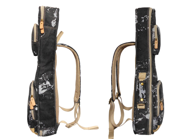 26" Tenor Splash Paint Denim Custom Fit Stylish Ukulele Gig Bag Backpack (BLACK)