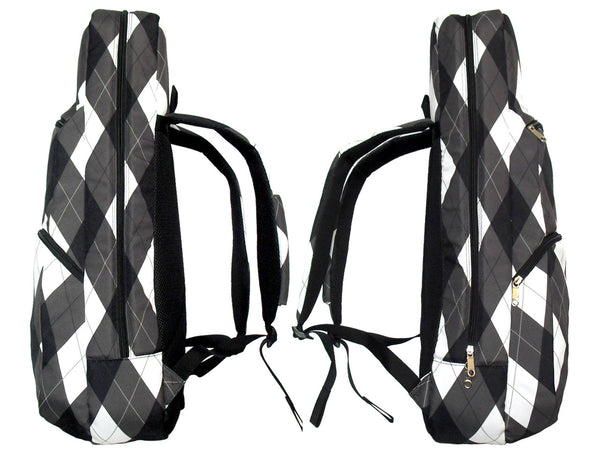 26" Tenor Pattern Print Ukulele Gig Bag Backpack (WHITE / BLACK BIG DIAMONDS)