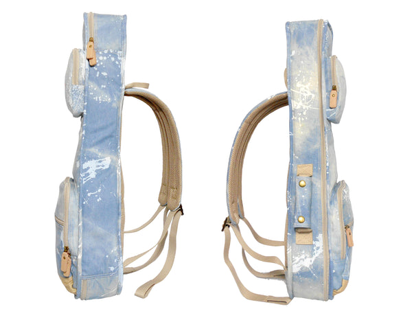 26" Tenor Splash Paint Denim Custom Fit Stylish Ukulele Gig Bag Backpack (LIGHT BLUE)