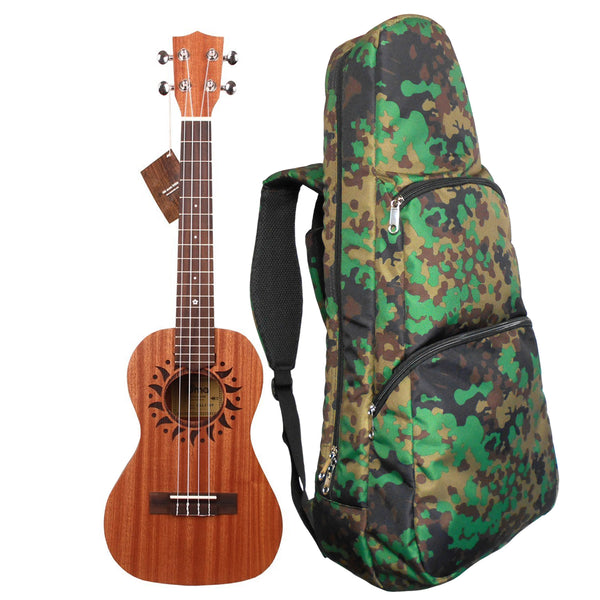 26" Tenor Pattern Print Ukulele Gig Bag Backpack (Green Brown Circle Camouflage)