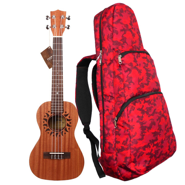 26" Tenor Pattern Print Ukulele Gig Bag Backpack (Red Camouflage)