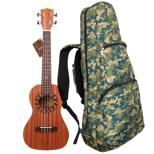 26" Tenor Pattern Print Ukulele Gig Bag Backpack (Light Yellow Dark Green Camouflage)