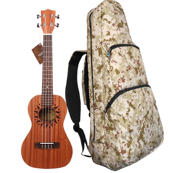 26" Tenor Pattern Print Ukulele Gig Bag Backpack (Khaki Yellow Green Forest)