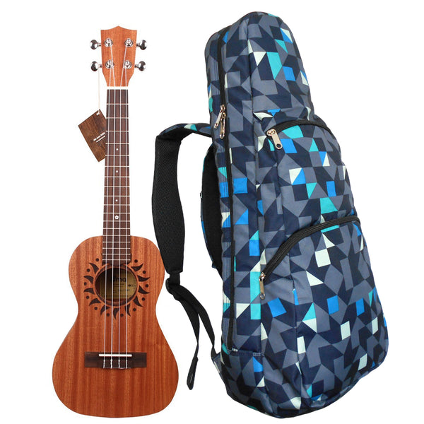 26" Tenor Pattern Print Ukulele Gig Bag Backpack (Blue Black Swallow Tail)