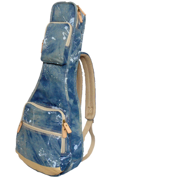 26" Tenor Splash Paint Denim Custom Fit Stylish Ukulele Gig Bag Backpack (NAVY)
