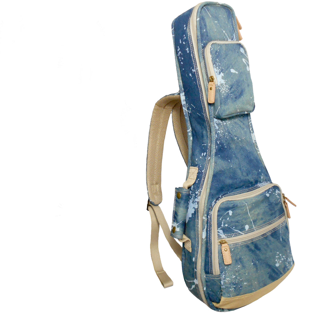 26" Tenor Splash Paint Denim Custom Fit Stylish Ukulele Gig Bag Backpack (NAVY)
