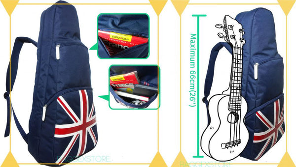 Union Jack UK Flag 26" Tenor Ukulele Gig Bag Sling Backpack (NAVY)