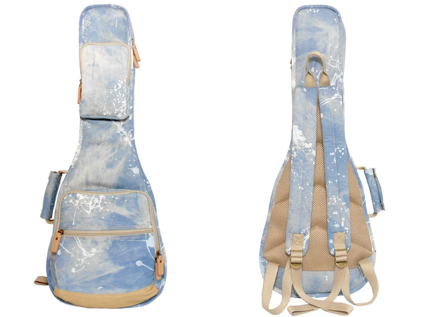 26" Tenor Splash Paint Denim Custom Fit Stylish Ukulele Gig Bag Backpack (LIGHT BLUE)