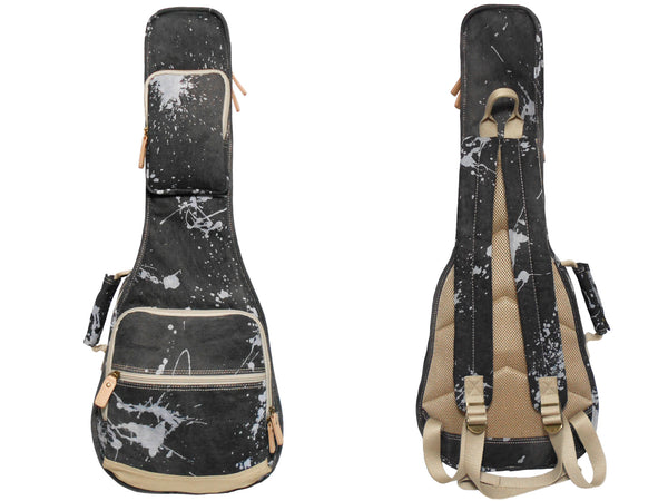 26" Tenor Splash Paint Denim Custom Fit Stylish Ukulele Gig Bag Backpack (BLACK)