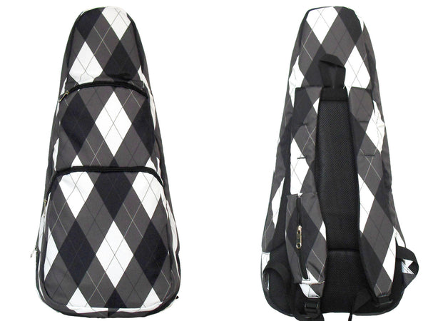 26" Tenor Pattern Print Ukulele Gig Bag Backpack (WHITE / BLACK BIG DIAMONDS)