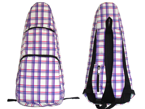 26" Tenor Pattern Print Ukulele Gig Bag Backpack (WHITE / PURPLE CHECKER)