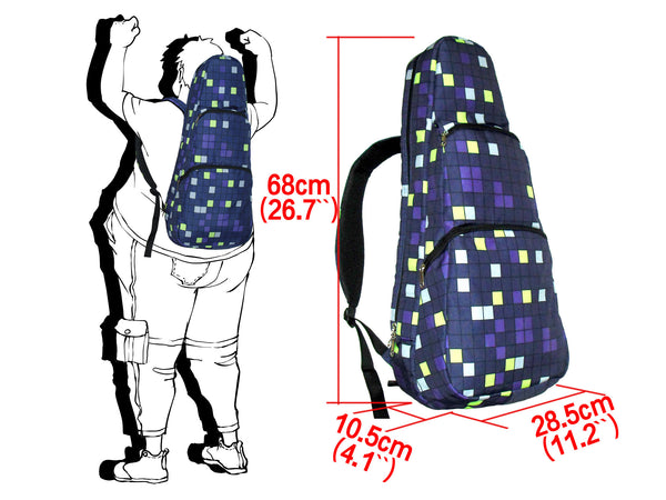 26" Tenor Pattern Print Ukulele Gig Bag Backpack (BLUE / YELLOW SQUARES)