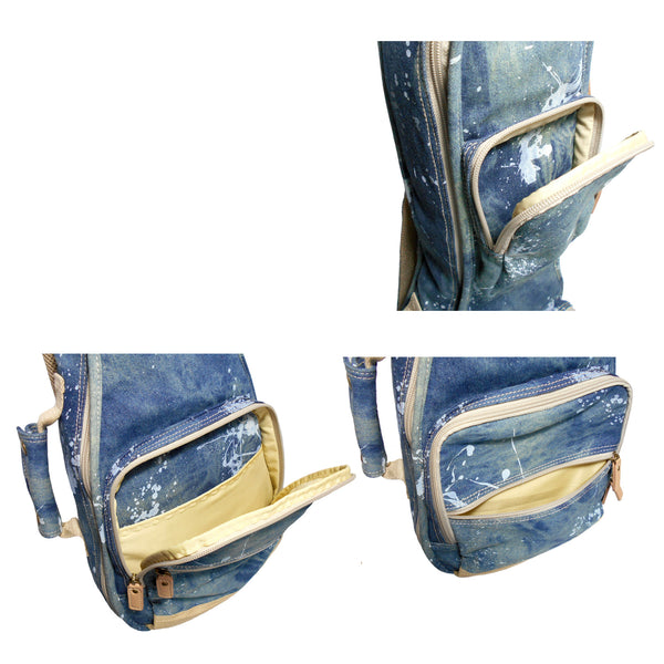 26" Tenor Splash Paint Denim Custom Fit Stylish Ukulele Gig Bag Backpack (NAVY)