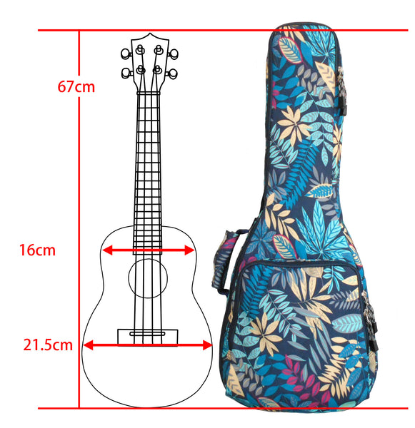 26" Tenor Summer Tropical Leaves Print Ukulele Sling Gig Bag Sling Bag (BLUE MULTI COLORS)