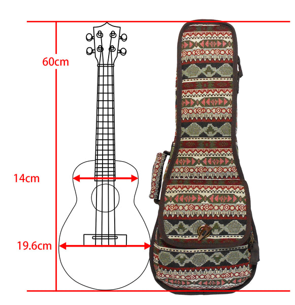 23" Concert Bohemia Pattern Tribal Fabric Ukulele Gig Bag (GREEN MULTI COLORS)
