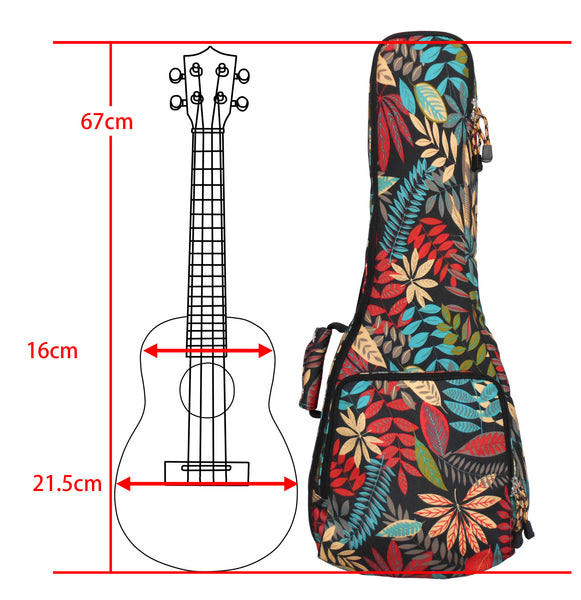 26" Tenor Summer Tropical Leaves Print Ukulele Sling Gig Bag Sling Bag (RED MULTI COLORS)
