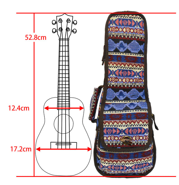 21" Soprano Bohemia Pattern Tribal Fabric Ukulele Gig Bag (BLUE MULTI COLORS)