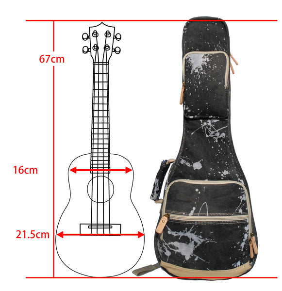 26" Tenor Splash Paint Denim Custom Fit Stylish Ukulele Gig Bag Backpack (BLACK)