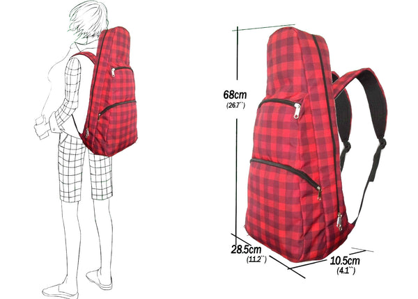 26" Tenor Pattern Print Ukulele Gig Bag Backpack (RED CHECKER)