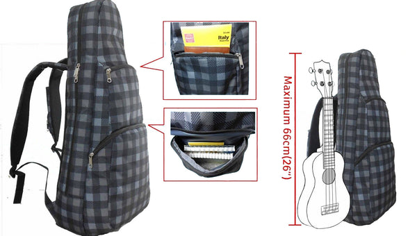 26" Tenor Pattern Print Ukulele Gig Bag Backpack (GRAY CHECKER)