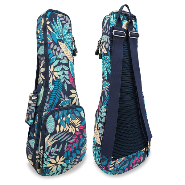 23" Concert Summer Tropical Leaves Ukulele Sling Gig Bag Backpack (BLUE MULTI COLORS)