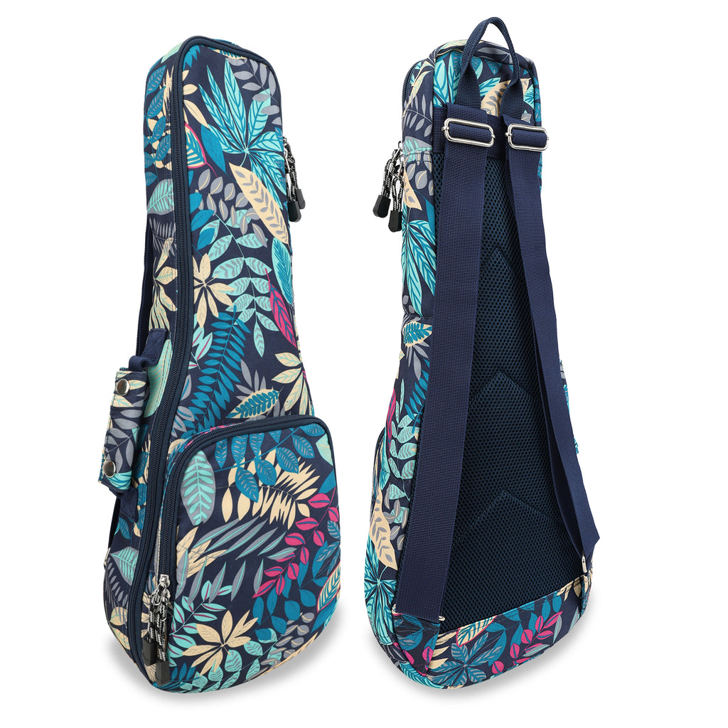 23" Concert Summer Tropical Leaves Print Ukulele Sling Gig Bag Backpack (GREEN MULTI COLORS)