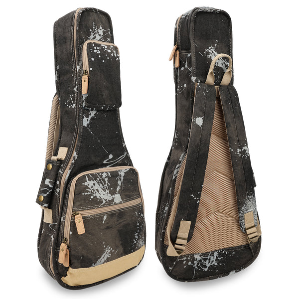 26" Tenor Splash Paint Denim Custom Fit Stylish Ukulele Gig Bag Backpack (BLACK)