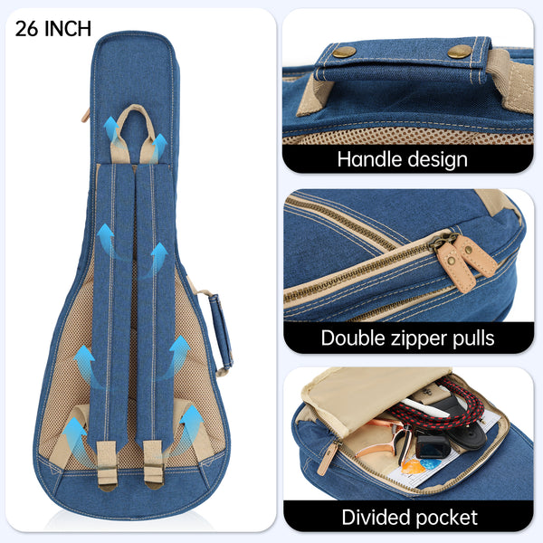 26" Tenor Custom Fit Stylish Polyester Ukulele Gig Bag Backpack (BLUE)