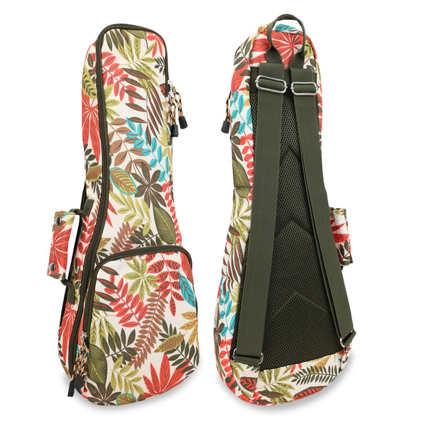 23" Concert Summer Tropical Leaves Print Ukulele Sling Gig Bag Backpack (RED MULTI COLORS)