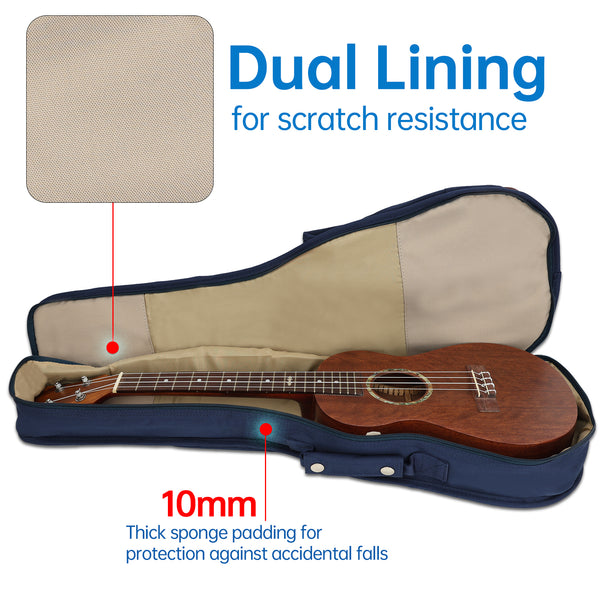 23" Concert Custom Fit 900D Polyester Ukulele Gig Bag (NAVY)