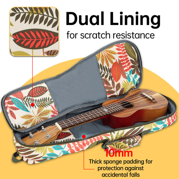 21" Soprano Summer Tropical Leaves Print Ukulele Sling Gig Bag Sling Bag (GREEN MULTI COLORS)